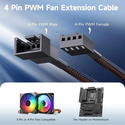 4-Pack, PWM 4 Pin Fan Extension Cable - 12 inches, PC Fan Extension Cable V1258-DP02-B-3585