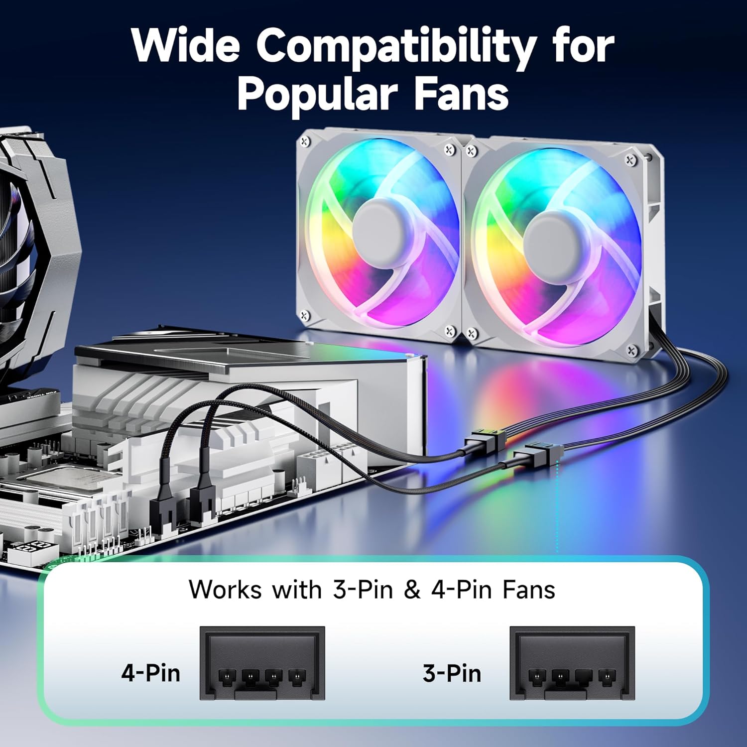 4-Pack, PWM 4 Pin Fan Extension Cable - 12 inches, PC Fan Extension Cable V1258-DP02-B-3585