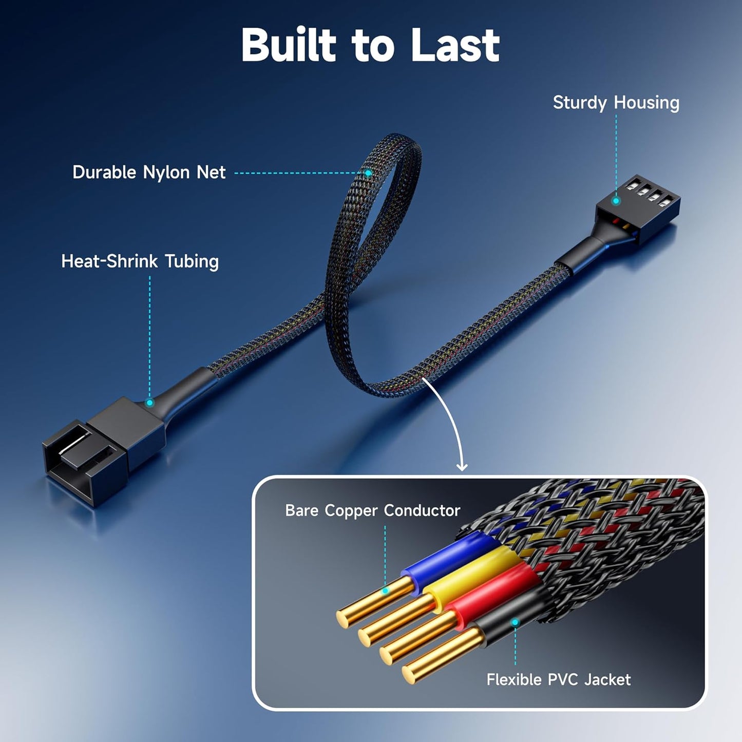 4-Pack, PWM 4 Pin Fan Extension Cable - 12 inches, PC Fan Extension Cable V1258-DP02-B-3585