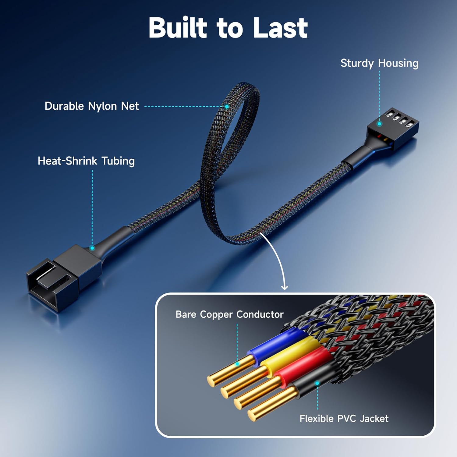 4-Pack, PWM 4 Pin Fan Extension Cable - 12 inches, PC Fan Extension Cable V1258-DP02-B-3585