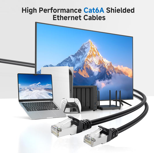 10Gbps 5-Pack Snagless Short Shielded Cat 6A Ethernet Cable - 3ft, Cat 6A Cable, Cat6A Cord, Ethernet Cord, V1258-DP02-B-3586