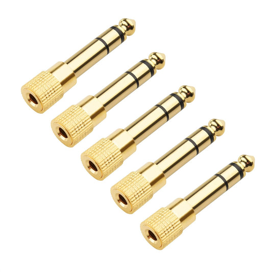 5-Pack 1/4 to 1/8 Headphone Adapter, 6.35mm to 3.5mm Adapter Male to Female, Gold Plated Stereo Headphone V1258-DP02-B-3587