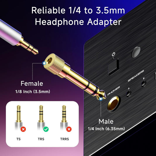 5-Pack 1/4 to 1/8 Headphone Adapter, 6.35mm to 3.5mm Adapter Male to Female, Gold Plated Stereo Headphone V1258-DP02-B-3587