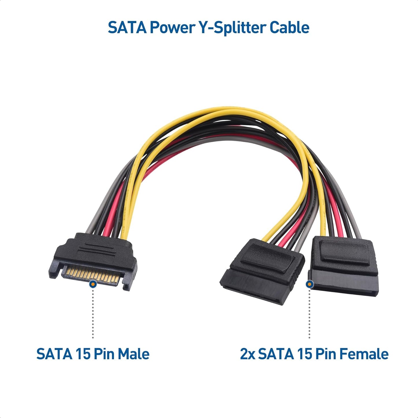 3-Pack 15 Pin SATA Power Splitter Cable - 8 Inches, SATA Power Y-Splitter Cable V1258-DP02-B-3592