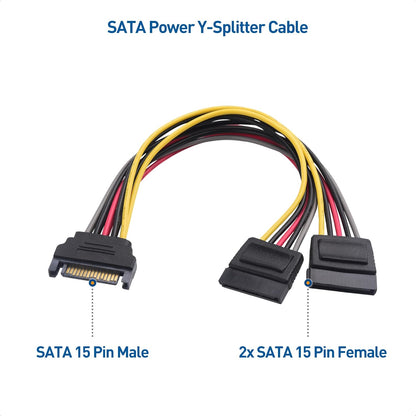 3-Pack 15 Pin SATA Power Splitter Cable - 8 Inches, SATA Power Y-Splitter Cable V1258-DP02-B-3592