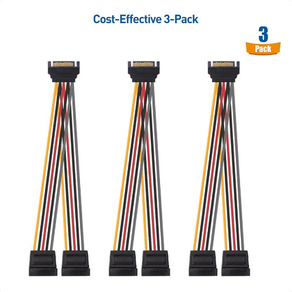 3-Pack 15 Pin SATA Power Splitter Cable - 8 Inches, SATA Power Y-Splitter Cable V1258-DP02-B-3592