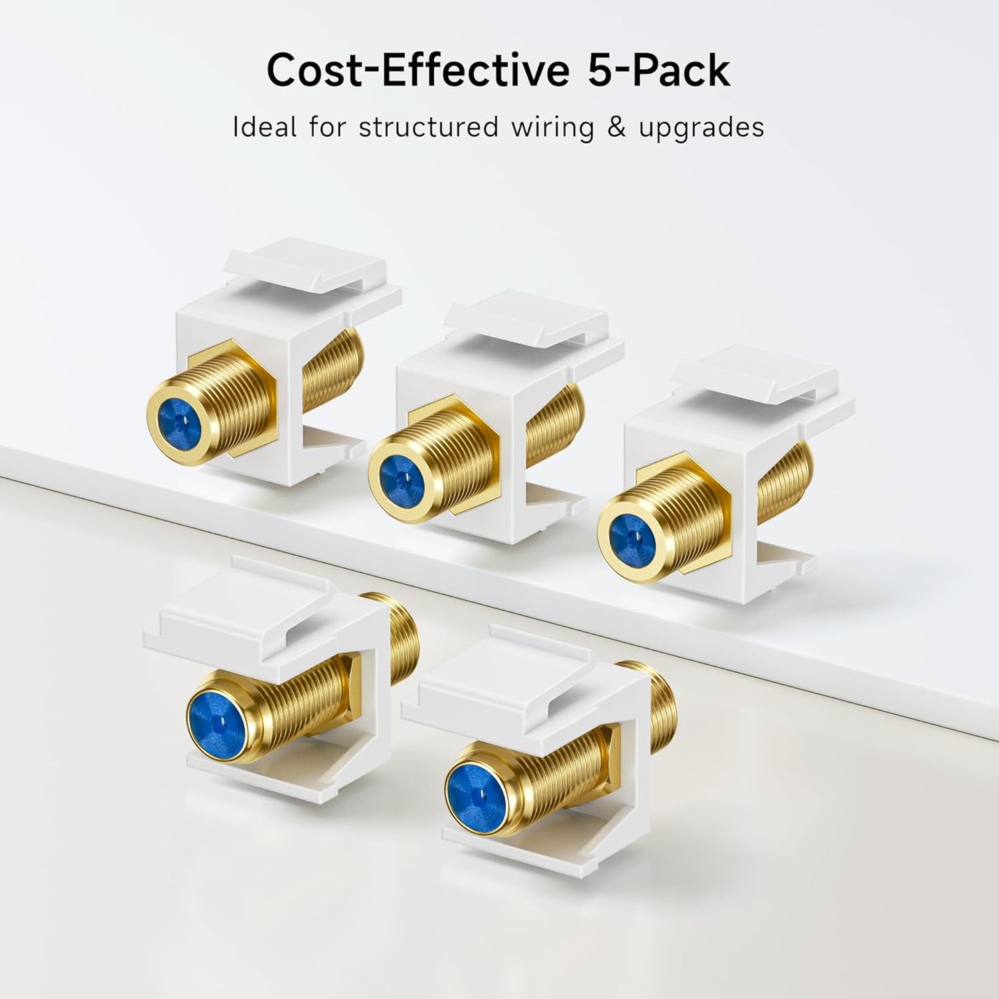 5-Pack RG6 Keystone Jack Insert, Coaxial Keystone Jack Insert Gender Changer V1258-DP02-B-3594