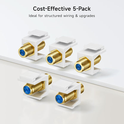 5-Pack RG6 Keystone Jack Insert, Coaxial Keystone Jack Insert Gender Changer V1258-DP02-B-3594