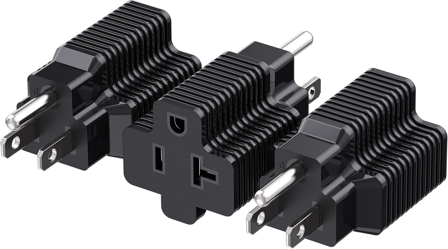 3-Pack 15 Amp to 20 Amp Adapter Plug, 20A to 15A Plug Adapter (NEMA 5-15 to 5-20R) in Black V1258-DP02-B-3595