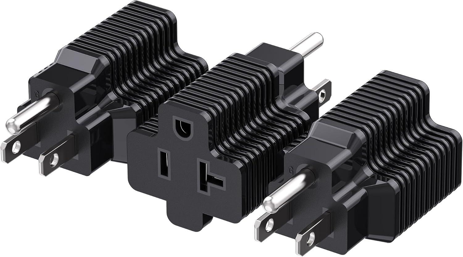 3-Pack 15 Amp to 20 Amp Adapter Plug, 20A to 15A Plug Adapter (NEMA 5-15 to 5-20R) in Black V1258-DP02-B-3595