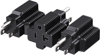 3-Pack 15 Amp to 20 Amp Adapter Plug, 20A to 15A Plug Adapter (NEMA 5-15 to 5-20R) in Black V1258-DP02-B-3595