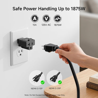 3-Pack 15 Amp to 20 Amp Adapter Plug, 20A to 15A Plug Adapter (NEMA 5-15 to 5-20R) in Black V1258-DP02-B-3595