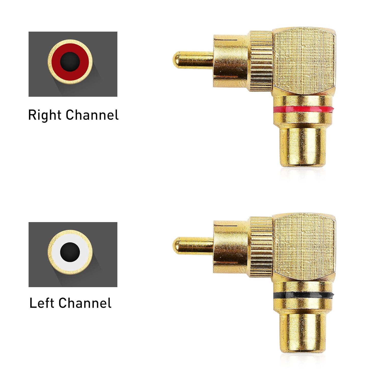 2-Pack Right Angle RCA Adapter, 90 Degree RCA Adapter V1258-DP02-B-3598