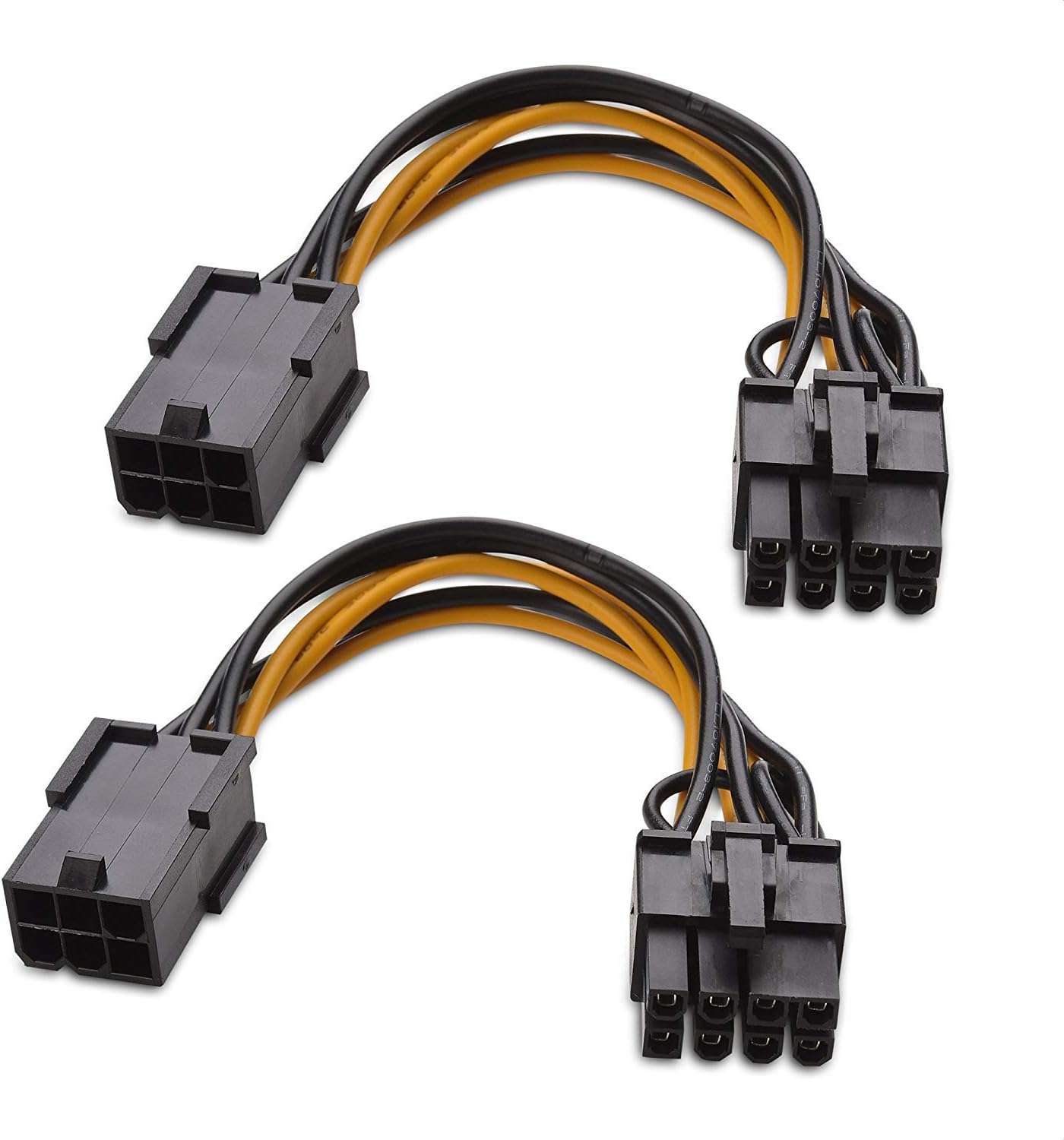 2-Pack 6 Pin to 8 Pin PCIe Adapter Power Cable - 4 Inches V1258-DP02-B-3600