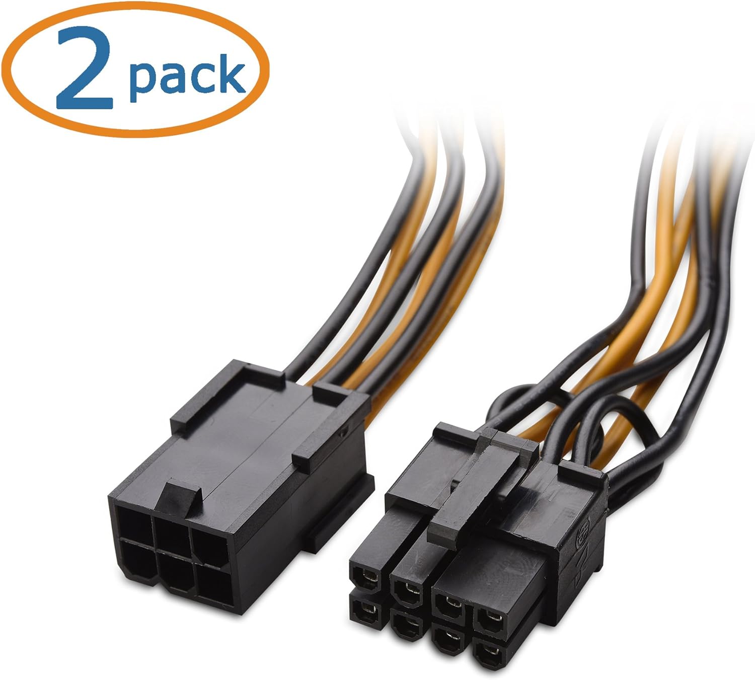2-Pack 6 Pin to 8 Pin PCIe Adapter Power Cable - 4 Inches V1258-DP02-B-3600