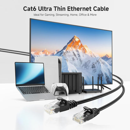 10Gbps Snagless Cat 6 Ethernet Cable - 25ft, Slim Profile Cat 6 Cable, Cat6 Cord, Thin Ethernet Cord, Black V1258-DP02-B-3606