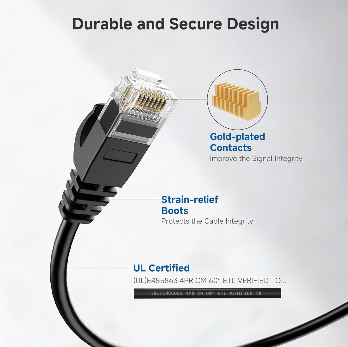 10Gbps Snagless Cat 6 Ethernet Cable - 25ft, Slim Profile Cat 6 Cable, Cat6 Cord, Thin Ethernet Cord, Black V1258-DP02-B-3606