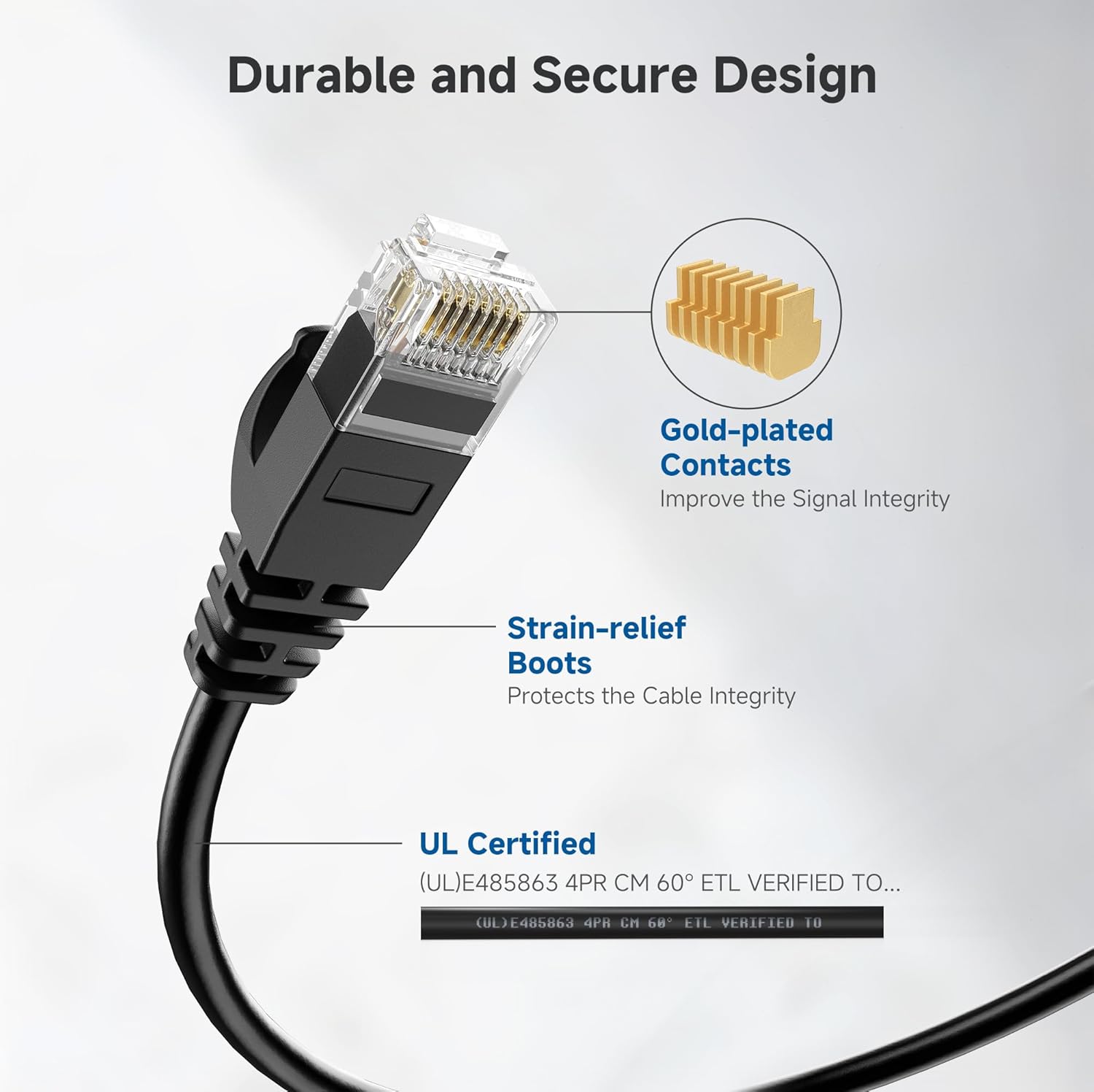10Gbps Snagless Cat 6 Ethernet Cable - 25ft, Slim Profile Cat 6 Cable, Cat6 Cord, Thin Ethernet Cord, Black V1258-DP02-B-3606