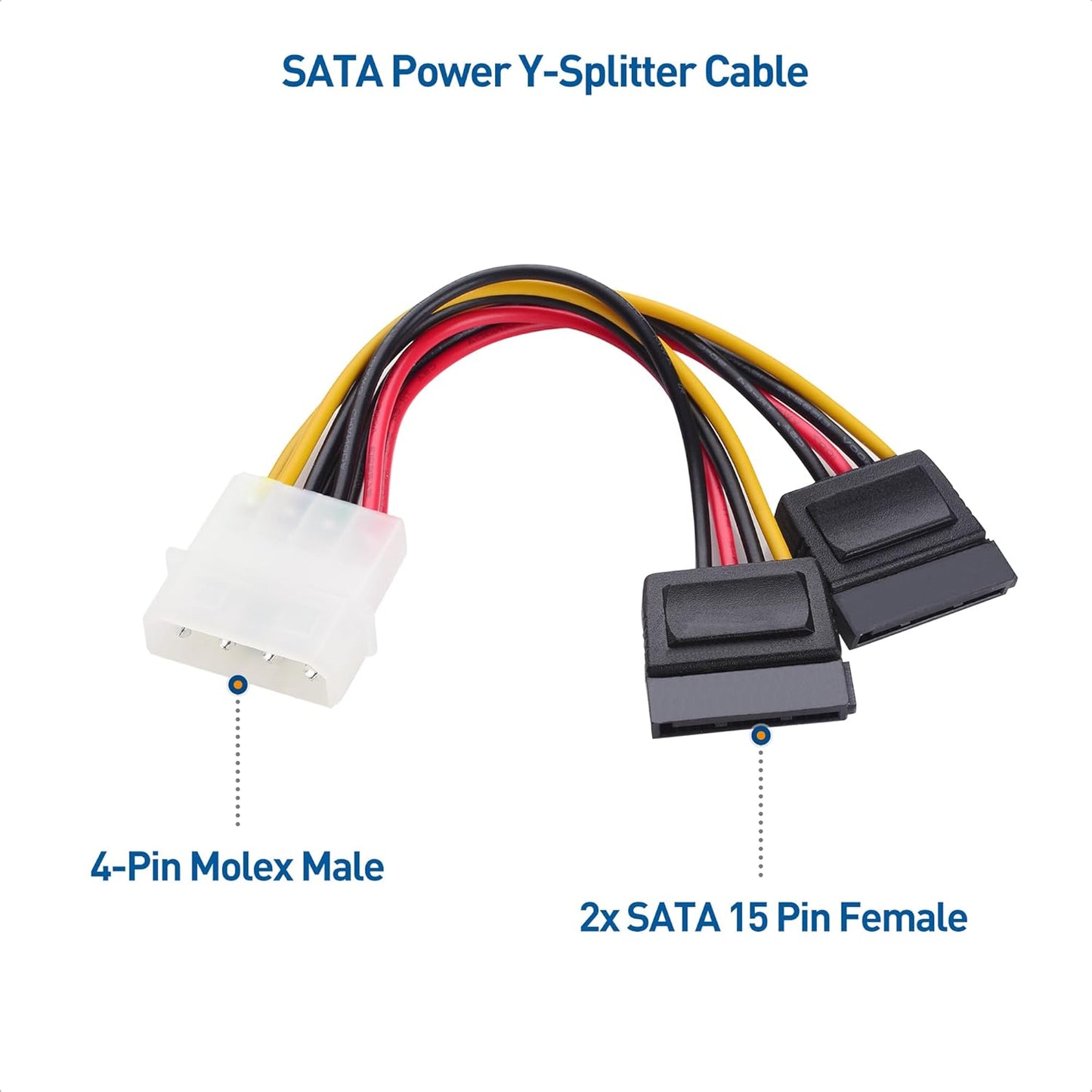 3-Pack 4 Pin Molex to Dual SATA Power Y-Cable Adapter- 6 Inches V1258-DP02-B-3607