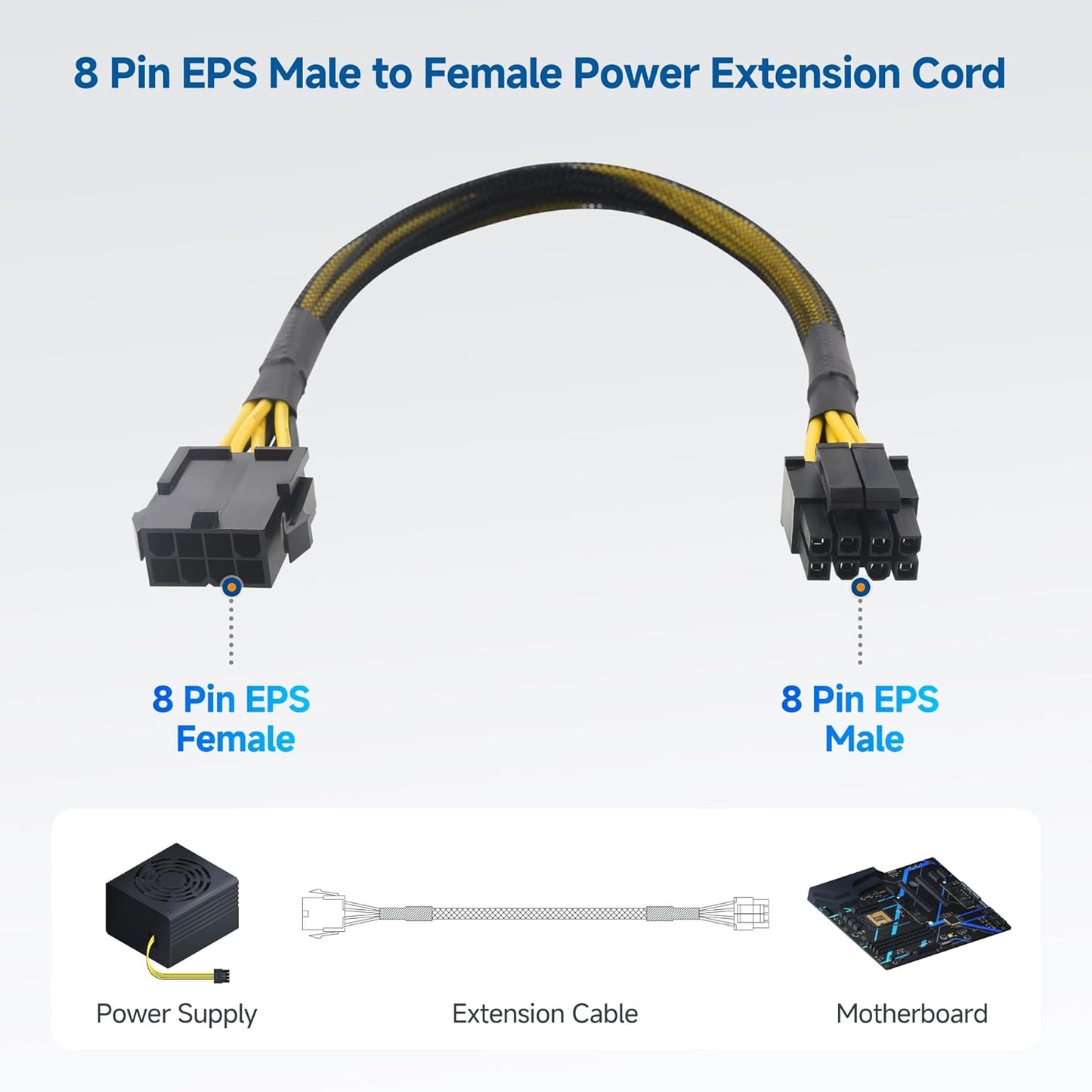 2-Pack 8 Pin EPS CPU Extension Cable - 10 Inches, 8-Pin ATX/CPU Power Cable Male to Female V1258-DP02-B-3608