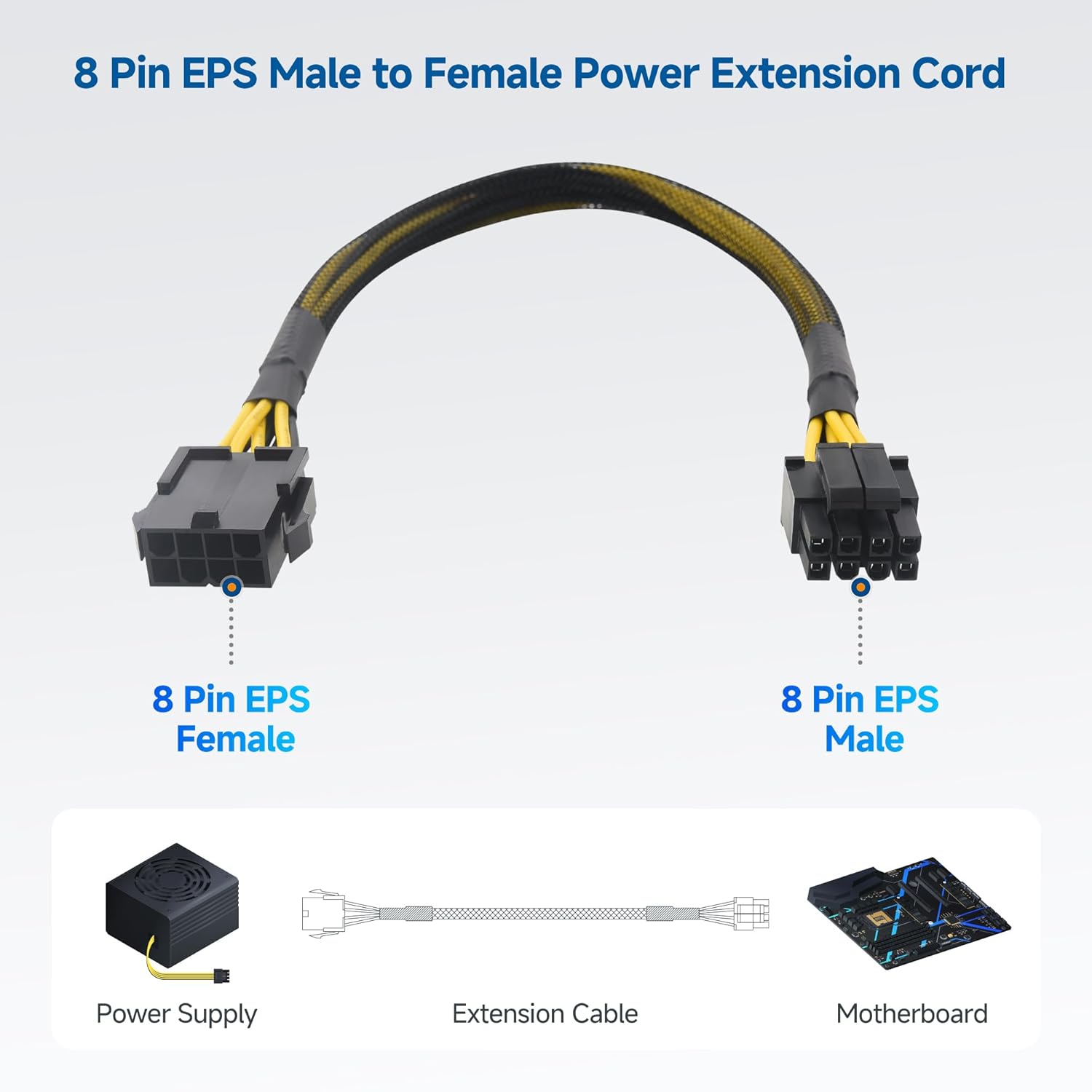 2-Pack 8 Pin EPS CPU Extension Cable - 10 Inches, 8-Pin ATX/CPU Power Cable Male to Female V1258-DP02-B-3608
