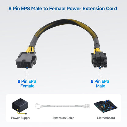 2-Pack 8 Pin EPS CPU Extension Cable - 10 Inches, 8-Pin ATX/CPU Power Cable Male to Female V1258-DP02-B-3608