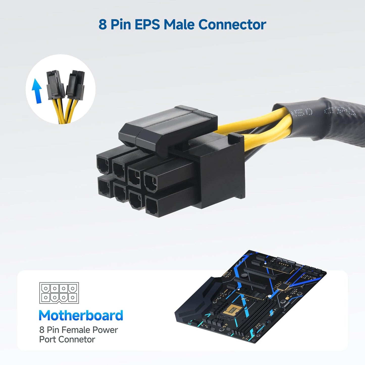 2-Pack 8 Pin EPS CPU Extension Cable - 10 Inches, 8-Pin ATX/CPU Power Cable Male to Female V1258-DP02-B-3608