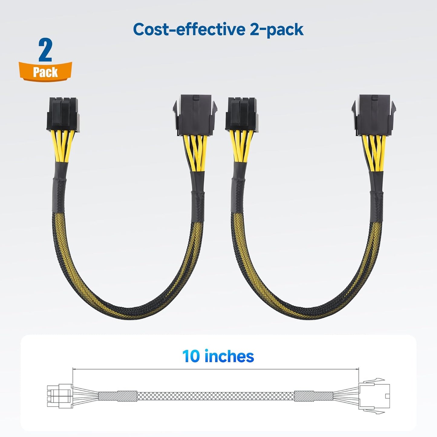 2-Pack 8 Pin EPS CPU Extension Cable - 10 Inches, 8-Pin ATX/CPU Power Cable Male to Female V1258-DP02-B-3608