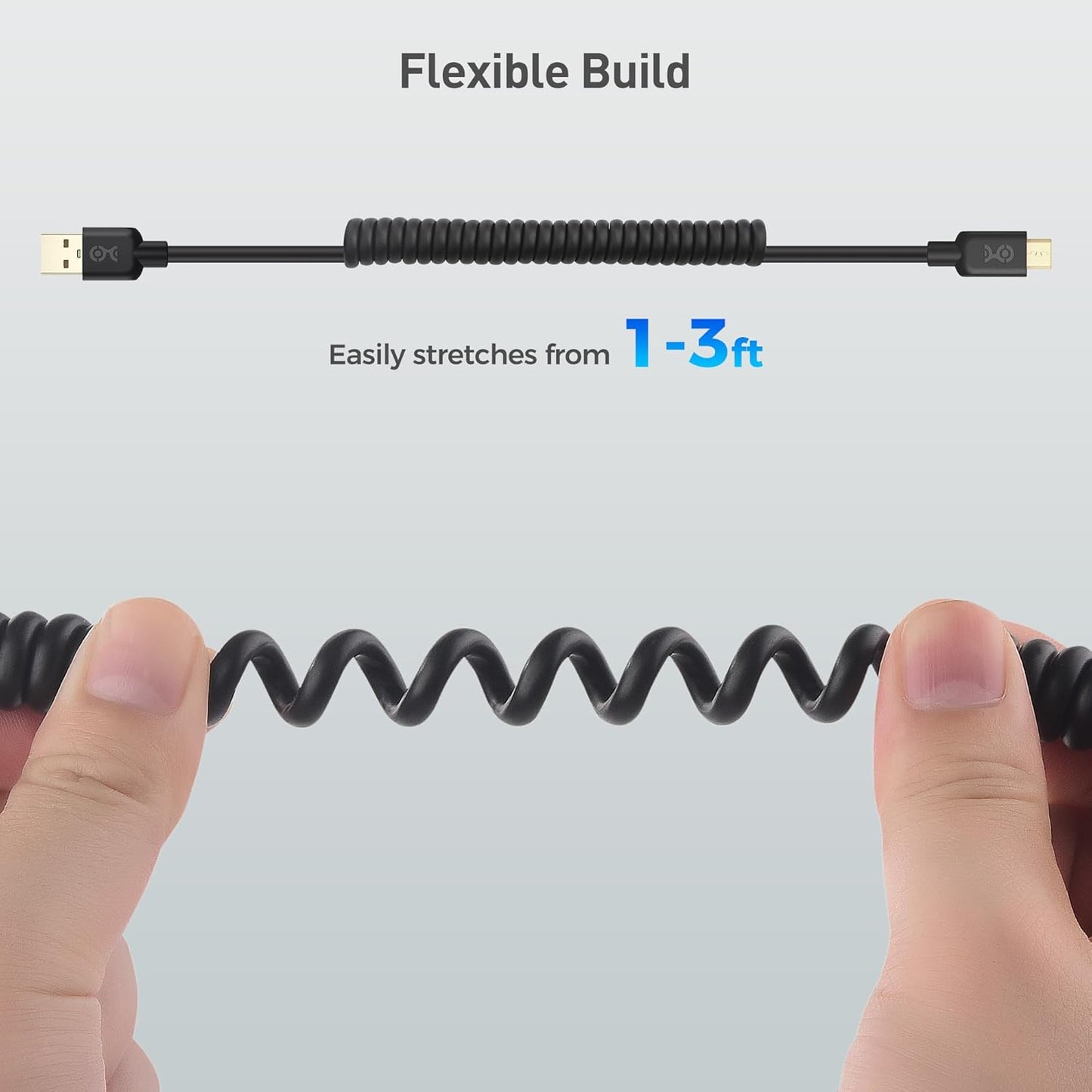 2-Pack Coiled Micro USB Cable (Coiled Micro USB to USB2.0) 2-4 Feet V1258-DP02-B-3609