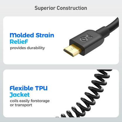 2-Pack Coiled Micro USB Cable (Coiled Micro USB to USB2.0) 2-4 Feet V1258-DP02-B-3609