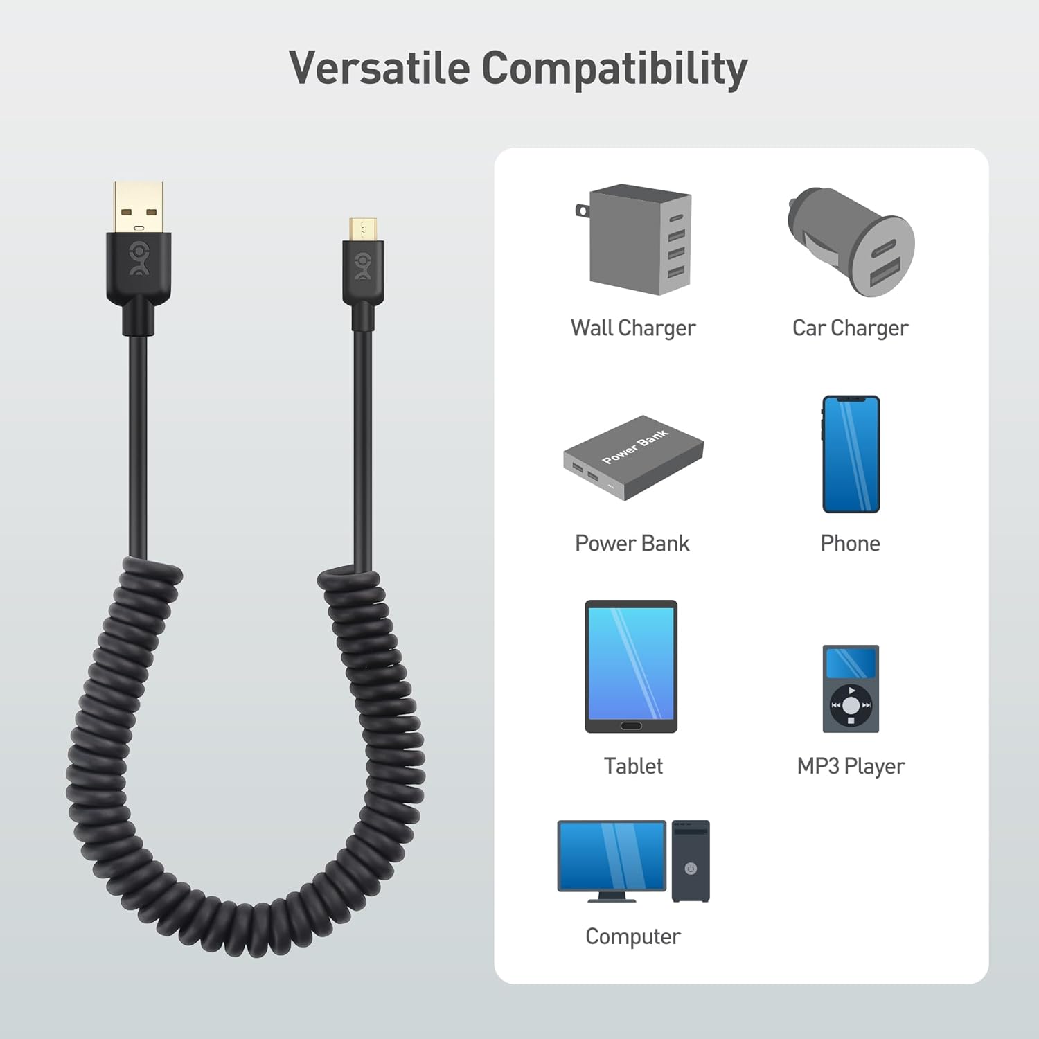 2-Pack Coiled Micro USB Cable (Coiled Micro USB to USB2.0) 2-4 Feet V1258-DP02-B-3609