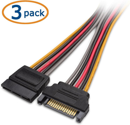 3-Pack 15 Pin SATA Power Extension Cable - 8 Inches, SATA Power Cable for Hard Drive and SSD V1258-DP02-B-3612