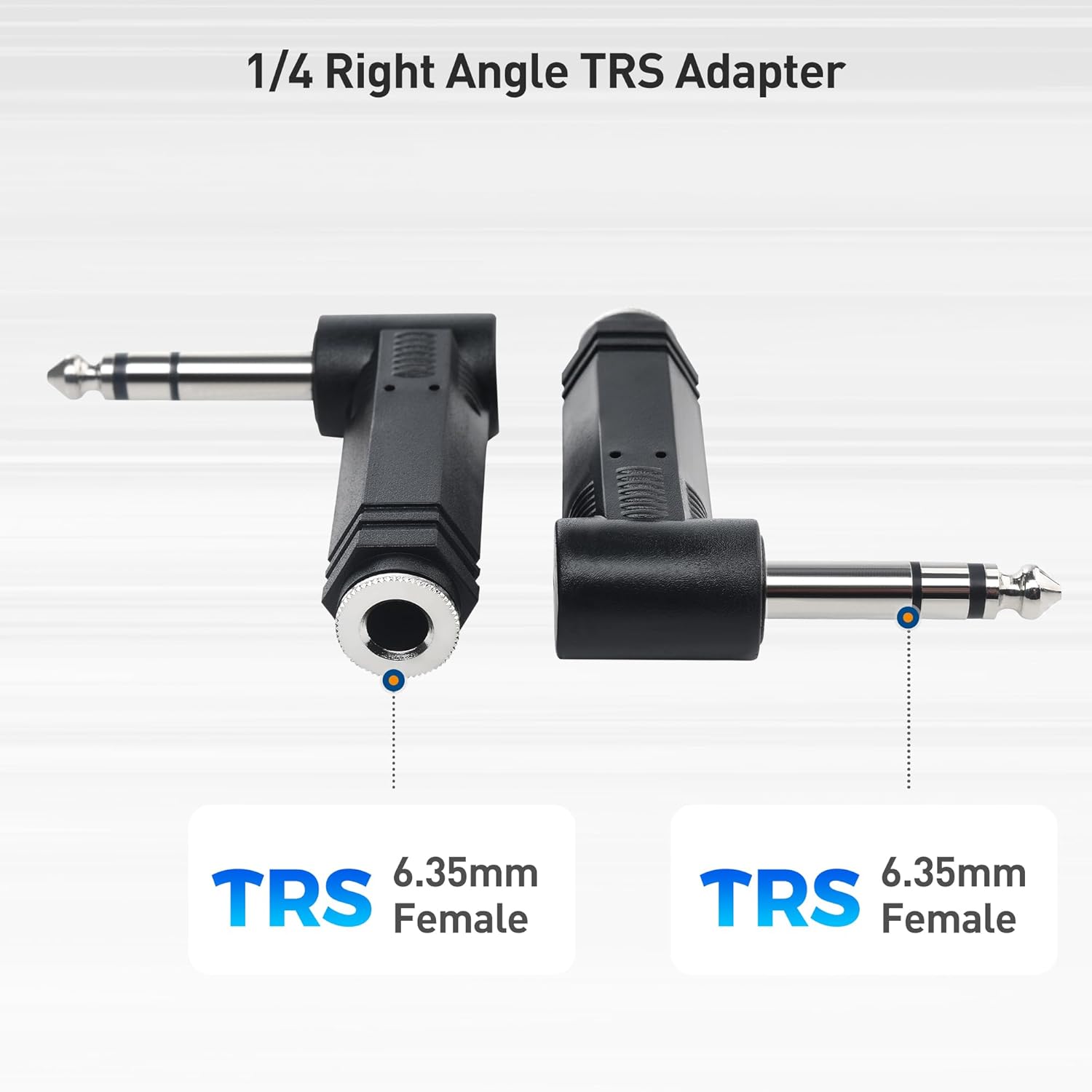 2-Pack 1/4 Right Angle TRS Adapter - 6.35mm Right Angle Adapter, 1/4 TRS Audio Connector for Professional V1258-DP02-B-3613