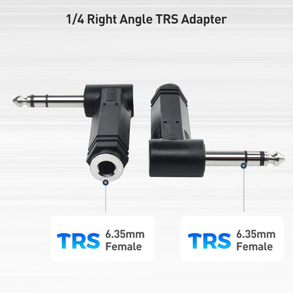 2-Pack 1/4 Right Angle TRS Adapter - 6.35mm Right Angle Adapter, 1/4 TRS Audio Connector for Professional V1258-DP02-B-3613