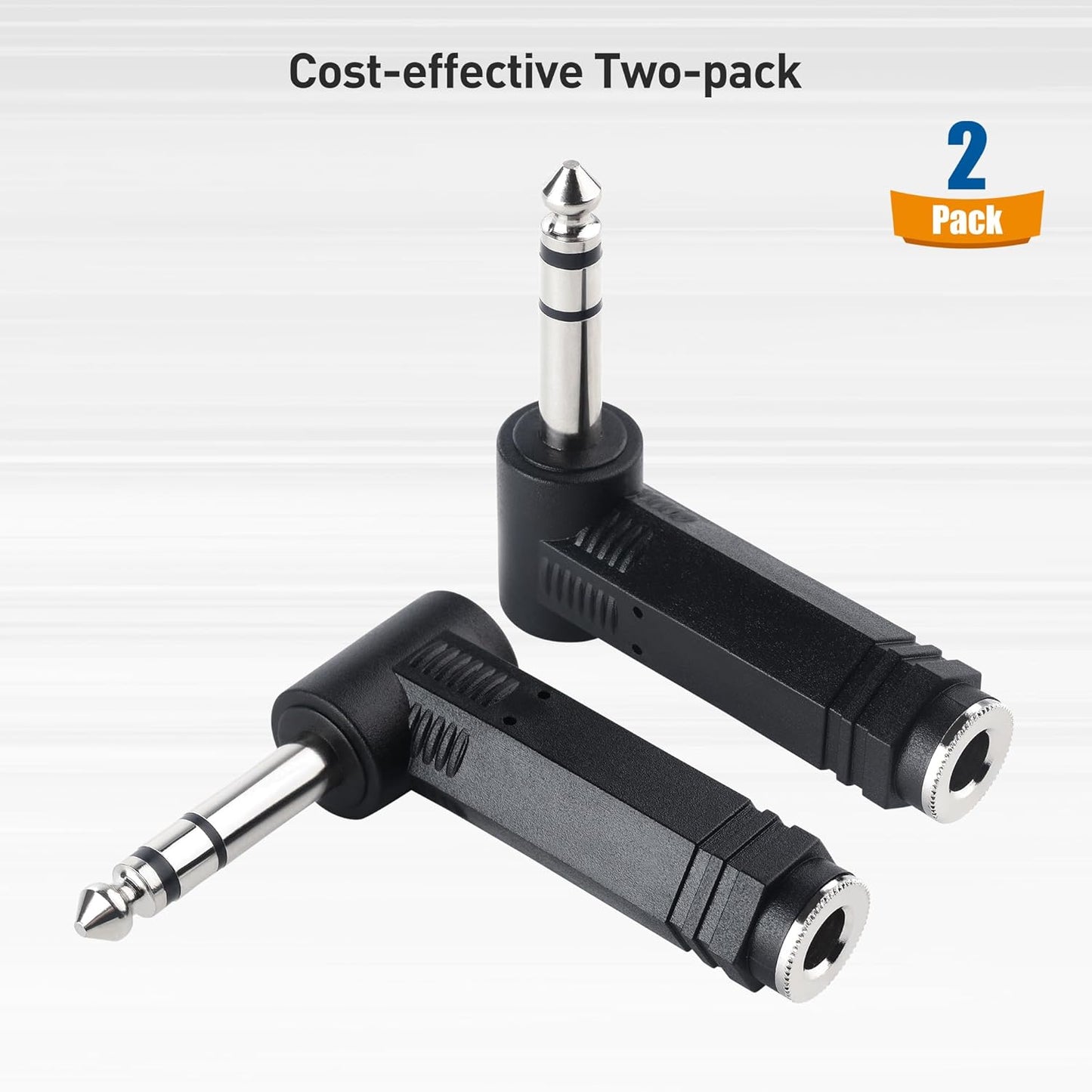 2-Pack 1/4 Right Angle TRS Adapter - 6.35mm Right Angle Adapter, 1/4 TRS Audio Connector for Professional V1258-DP02-B-3613