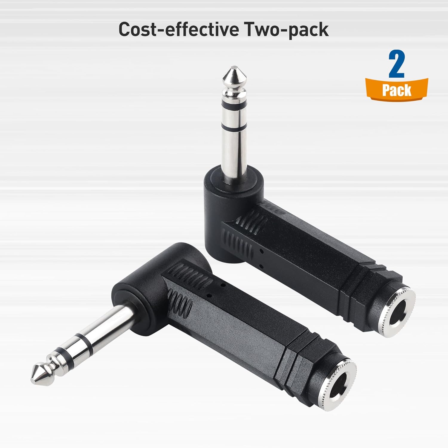 2-Pack 1/4 Right Angle TRS Adapter - 6.35mm Right Angle Adapter, 1/4 TRS Audio Connector for Professional V1258-DP02-B-3613