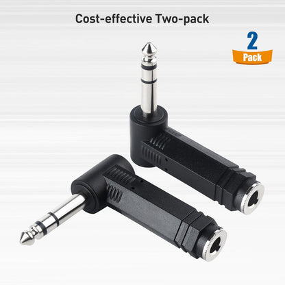 2-Pack 1/4 Right Angle TRS Adapter - 6.35mm Right Angle Adapter, 1/4 TRS Audio Connector for Professional V1258-DP02-B-3613