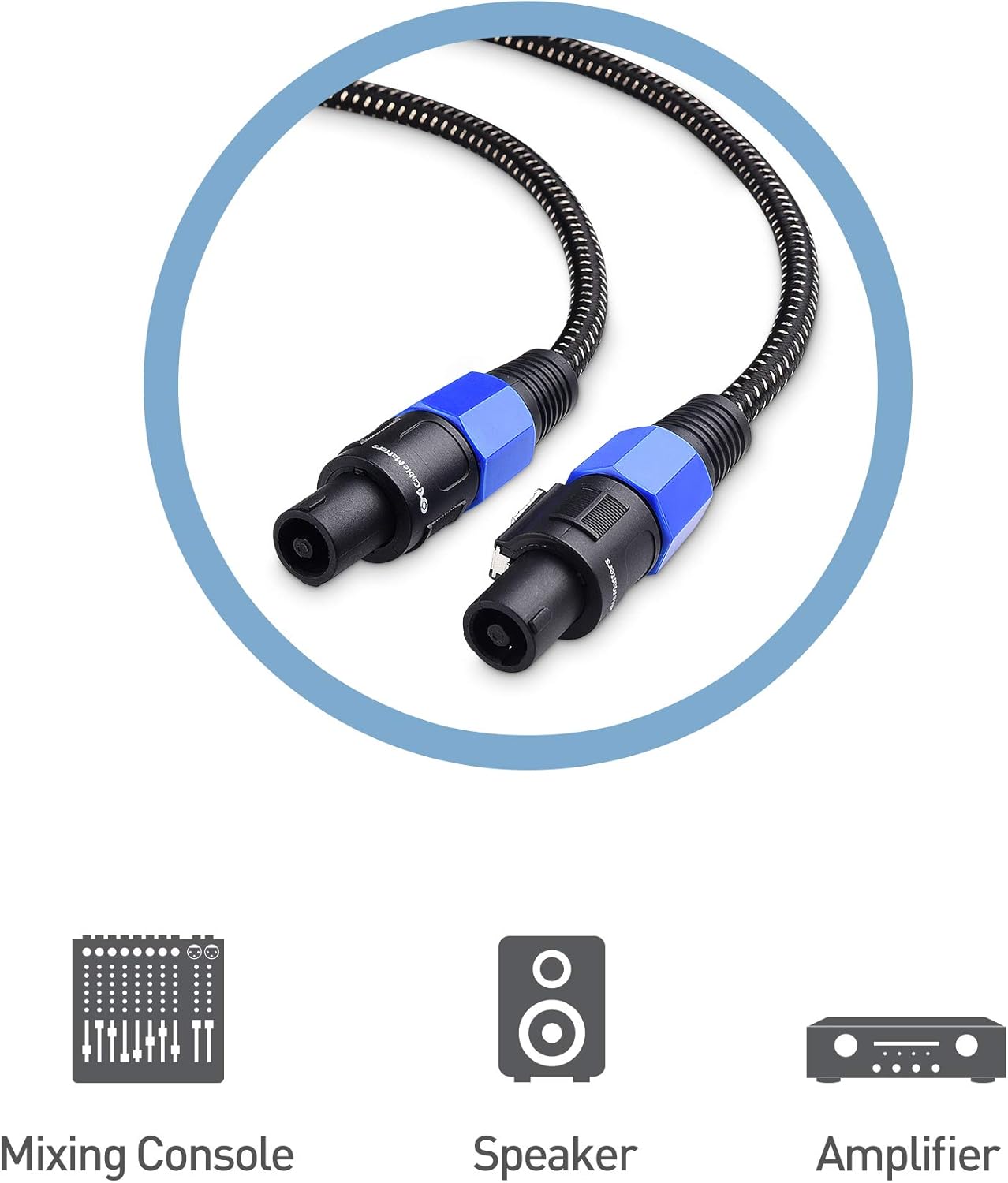 Premium Braided 12AWG Speaker Cable 3 ft Compatible with Speakon NL4FC Port V1258-DP02-B-3618