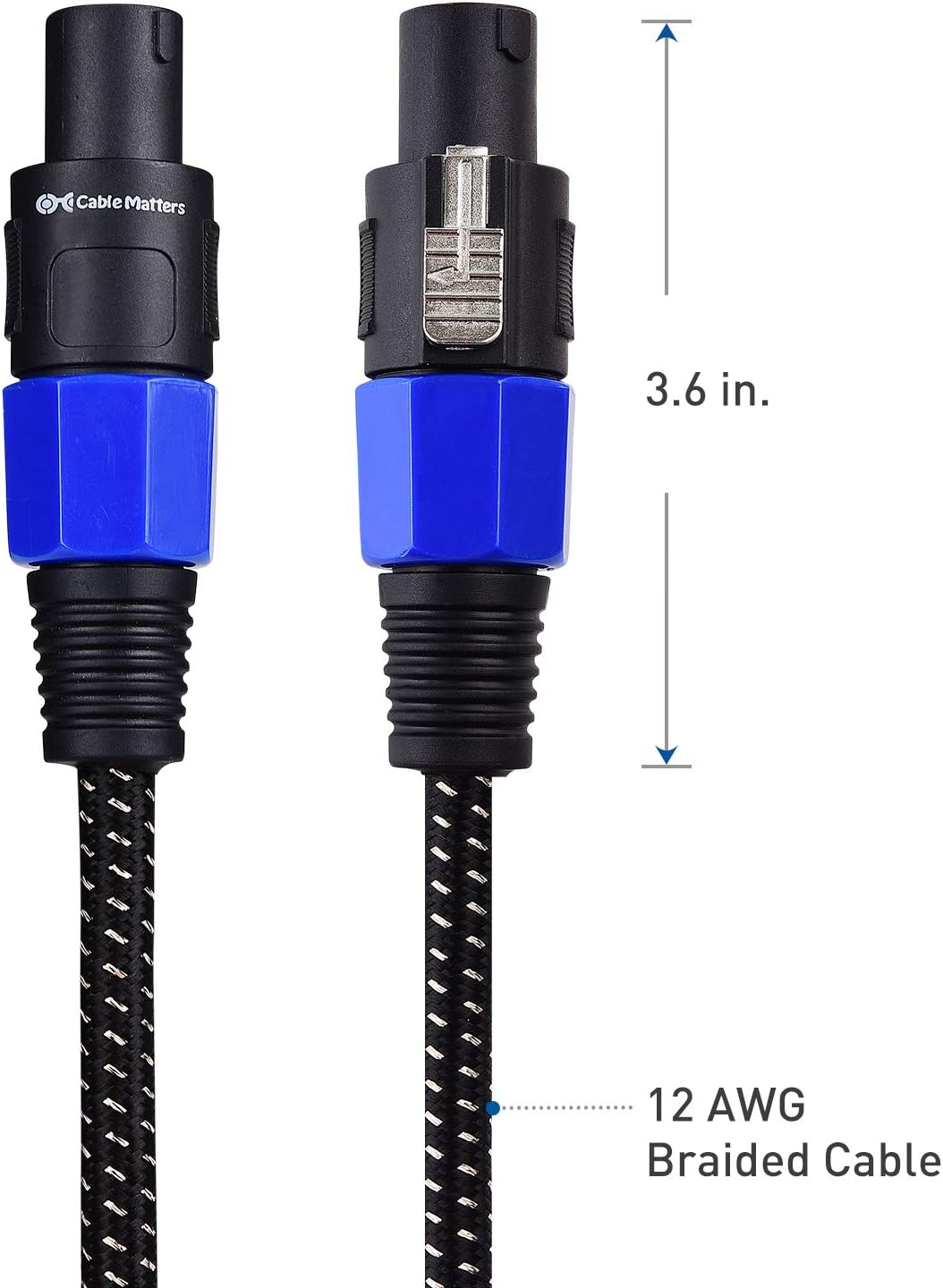 Premium Braided 12AWG Speaker Cable 3 ft Compatible with Speakon NL4FC Port V1258-DP02-B-3618
