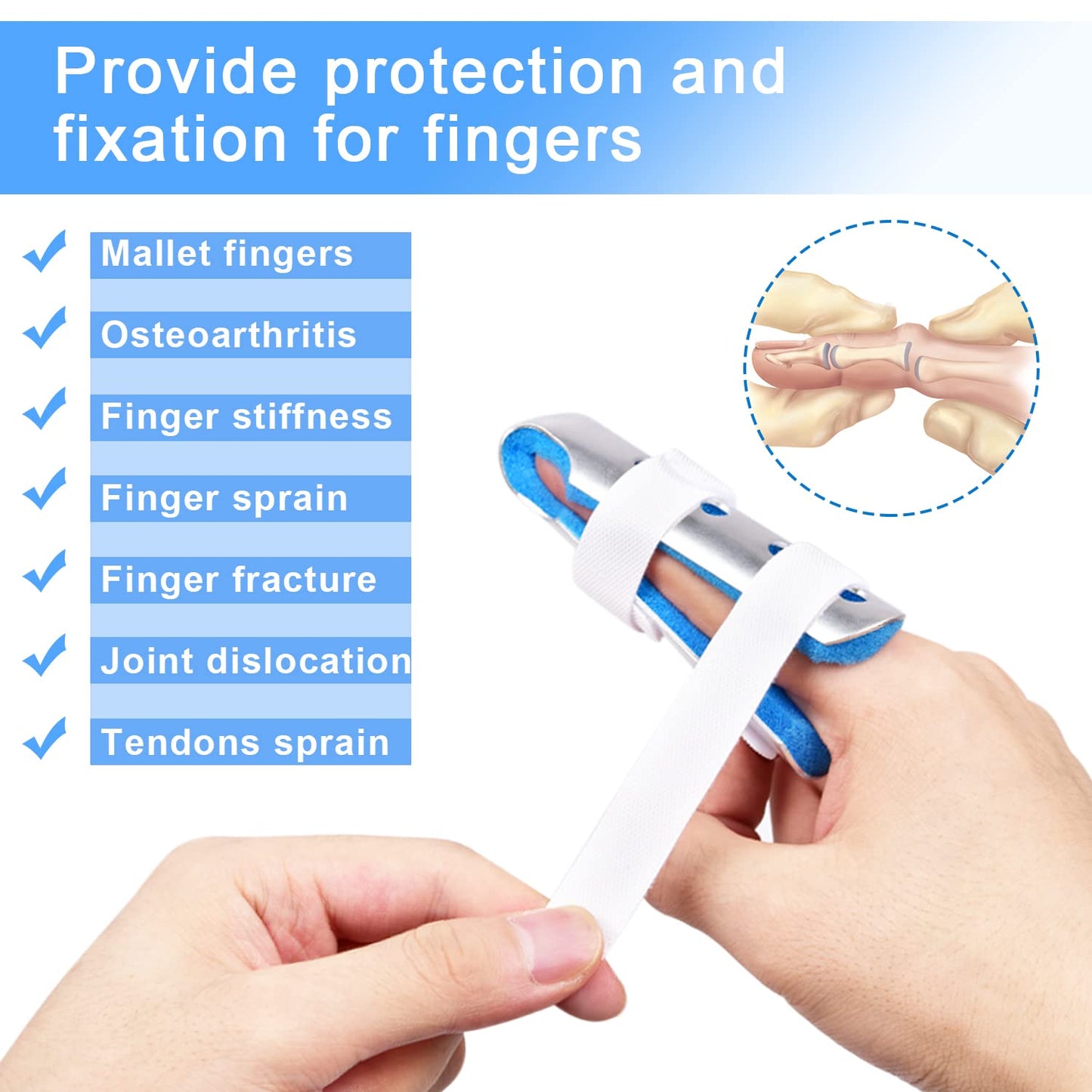 Finger Splint, 3PCS Finger Support Brace Stabilizer for Straightening Arthritis Knuckle Immobilization, Blue V1258-DP02-B-362