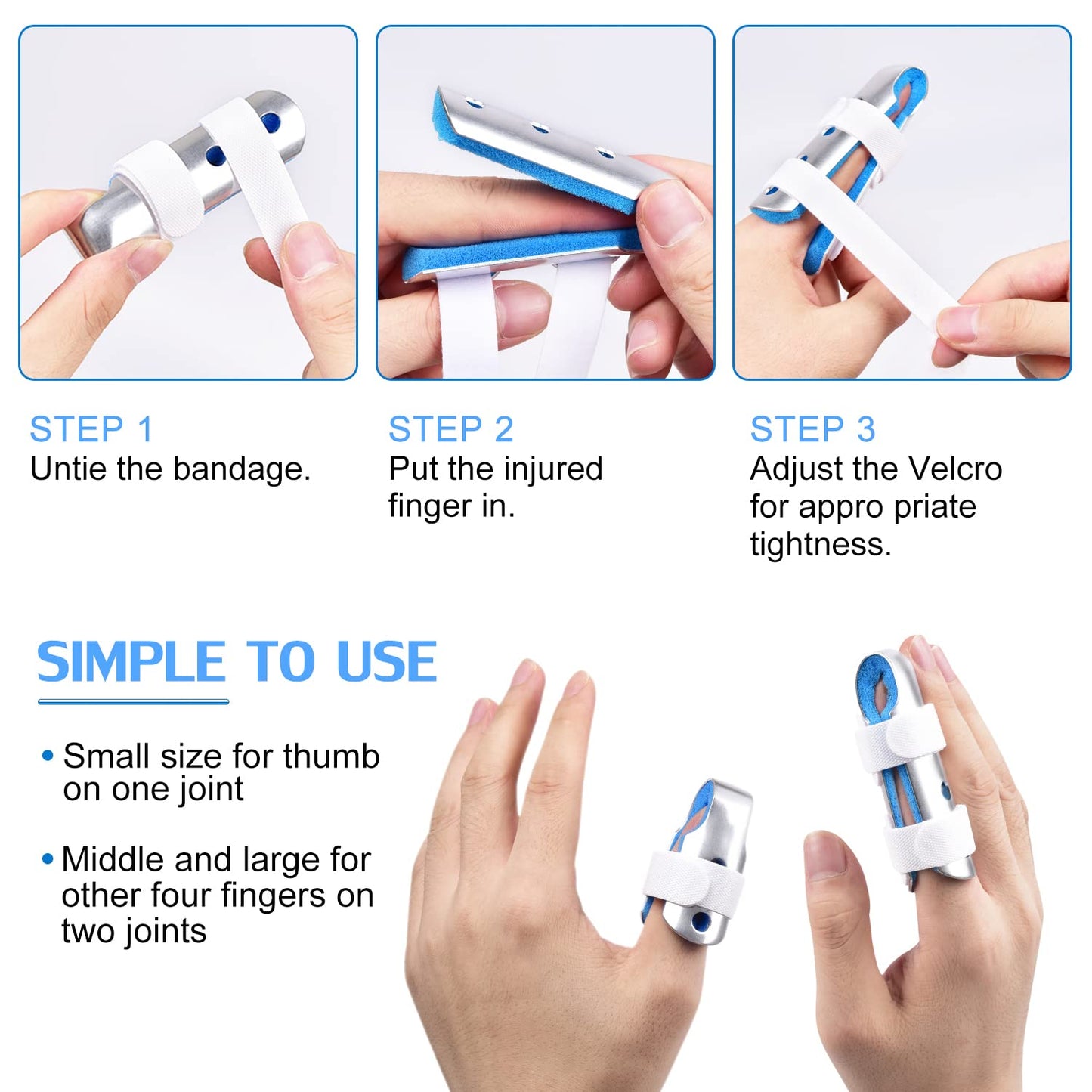 Finger Splint, 3PCS Finger Support Brace Stabilizer for Straightening Arthritis Knuckle Immobilization, Blue V1258-DP02-B-362