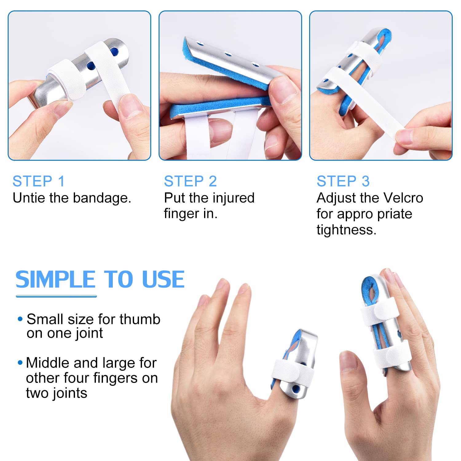 Finger Splint, 3PCS Finger Support Brace Stabilizer for Straightening Arthritis Knuckle Immobilization, Blue V1258-DP02-B-362