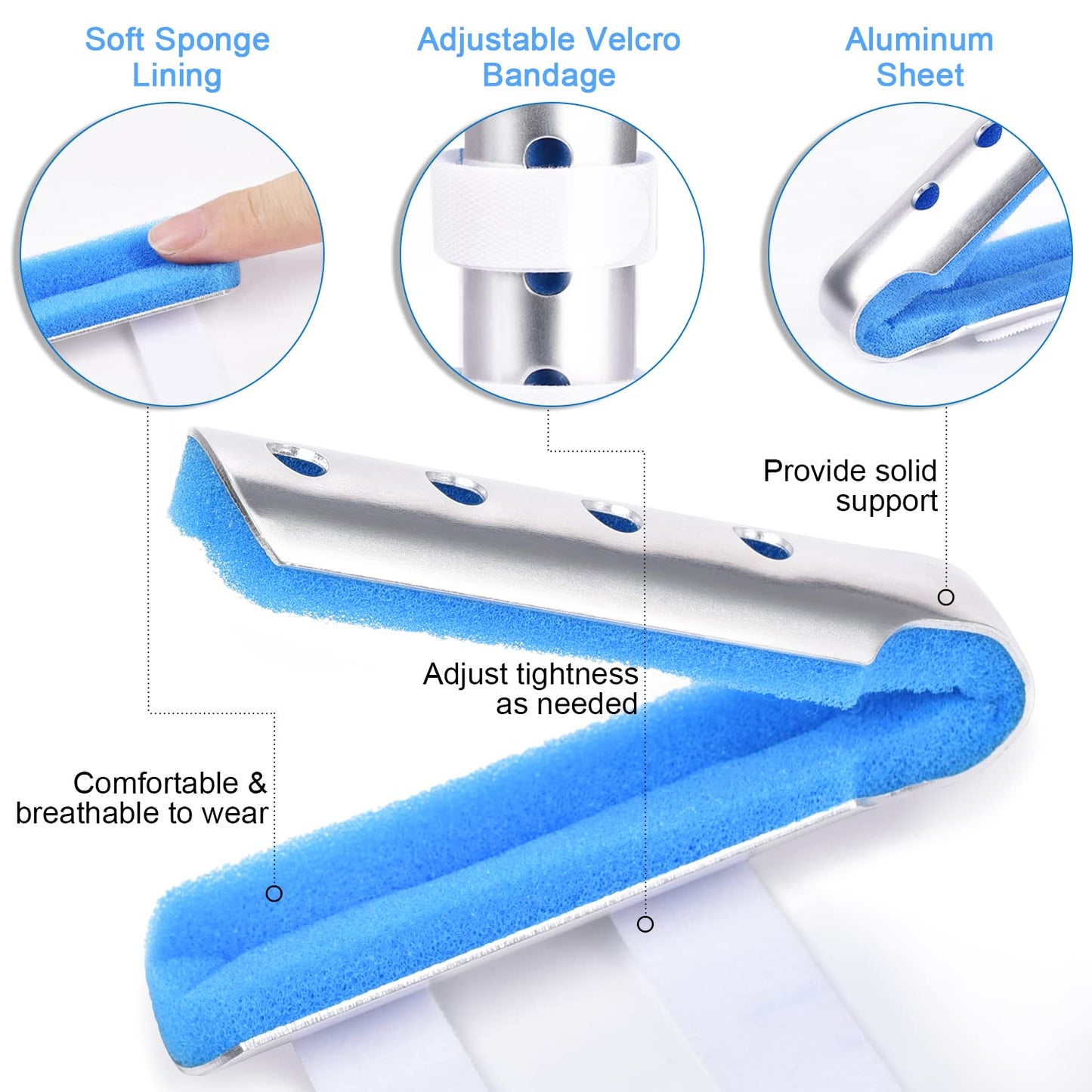 Finger Splint, 3PCS Finger Support Brace Stabilizer for Straightening Arthritis Knuckle Immobilization, Blue V1258-DP02-B-362