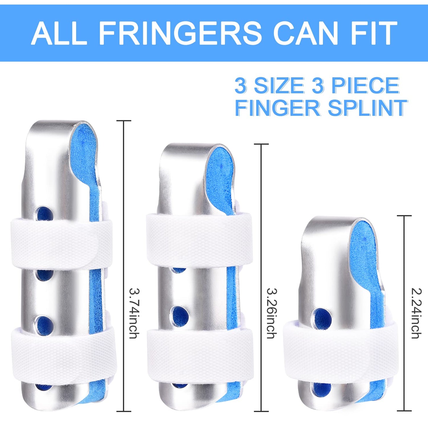 Finger Splint, 3PCS Finger Support Brace Stabilizer for Straightening Arthritis Knuckle Immobilization, Blue V1258-DP02-B-362