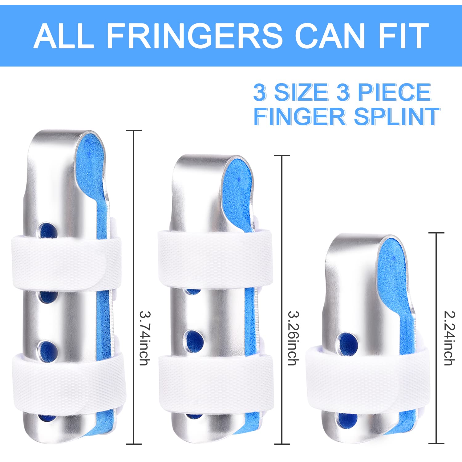 Finger Splint, 3PCS Finger Support Brace Stabilizer for Straightening Arthritis Knuckle Immobilization, Blue V1258-DP02-B-362