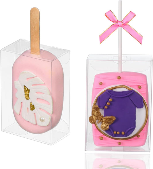 40Pcs 3.5"x 2.4"x 1.38" Clear Treat Boxes with Hole for Rice Krispie Treats, Cakesickles, Macarons, Candy - V1258-DP02-B-3622