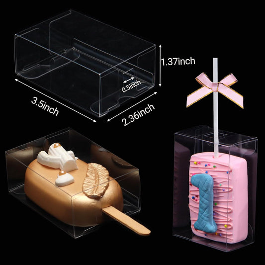 40Pcs 3.5"x 2.4"x 1.38" Clear Treat Boxes with Hole for Rice Krispie Treats, Cakesickles, Macarons, Candy - V1258-DP02-B-3622
