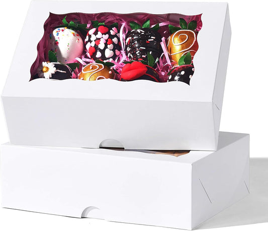 8PCS White Bakery Boxes with Window, 8x6x2.5 Inch Gift-Ready Pastry Box for Chocolate Strawberries, Macarons, V1258-DP02-B-3625
