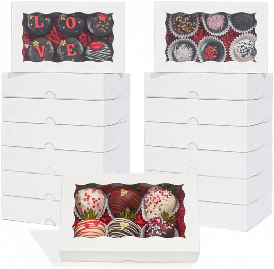 20pcs 7x4.3x2 Inch White Bakery Treat Boxes with Window - Christmas Valentine's Cookie, Chocolate Truffle, V1258-DP02-B-3626