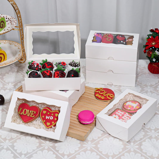 20pcs 7x4.3x2 Inch White Bakery Treat Boxes with Window - Christmas Valentine's Cookie, Chocolate Truffle, V1258-DP02-B-3626